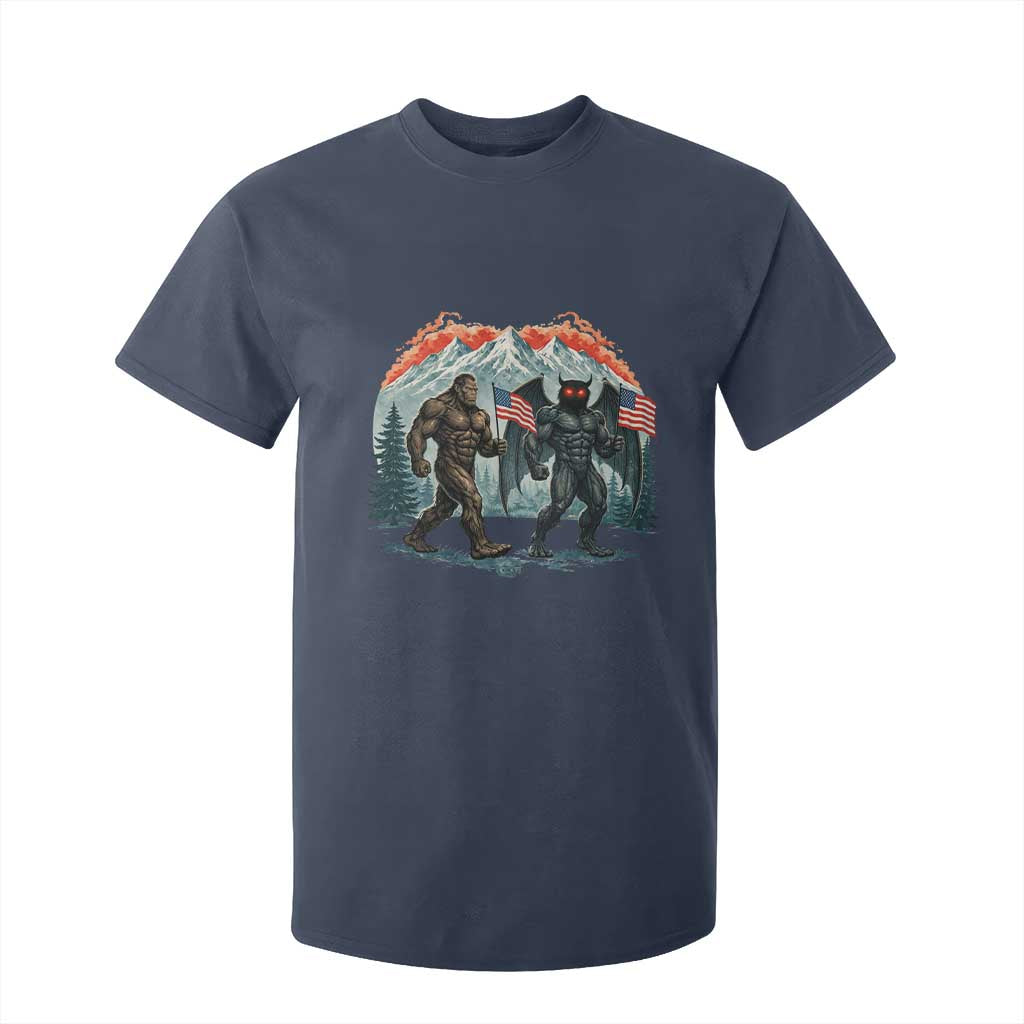 Patriotic Bigfoot And Mothman T Shirt For Kid Funny Cryptid Lover Gift TS12 Navy Print Your Wear