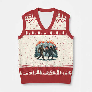 Patriotic Bigfoot And Mothman V-Neck Knit Sweater Vest Funny Cryptid Lover Gift TS12 Beige Red Print Your Wear