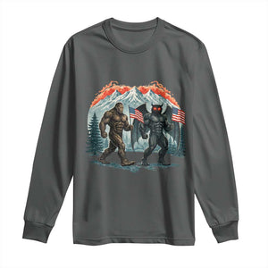 Patriotic Bigfoot And Mothman Long Sleeve Shirt Funny Cryptid Lover Gift TS12 Dark Heather Print Your Wear