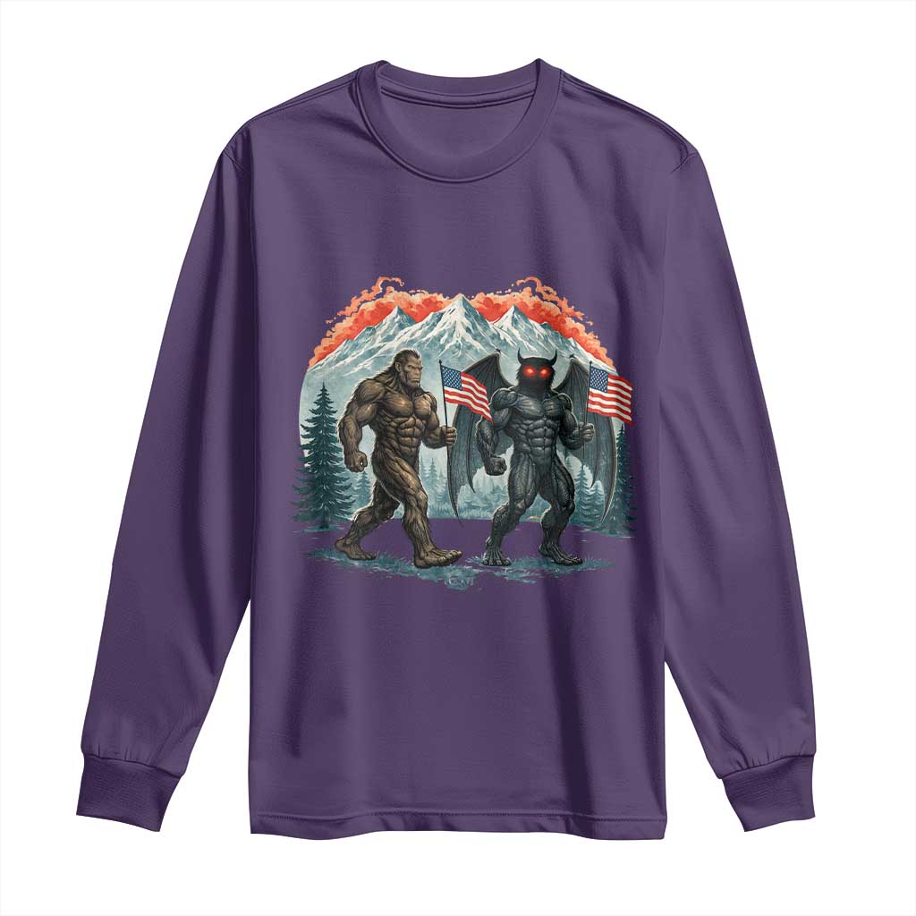 Patriotic Bigfoot And Mothman Long Sleeve Shirt Funny Cryptid Lover Gift TS12 Purple Print Your Wear