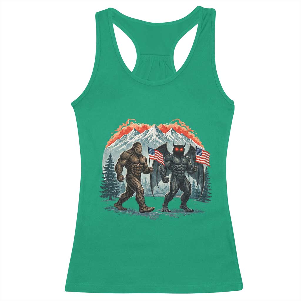 Patriotic Bigfoot And Mothman Racerback Tank Top Funny Cryptid Lover Gift TS12 Irish Green Print Your Wear