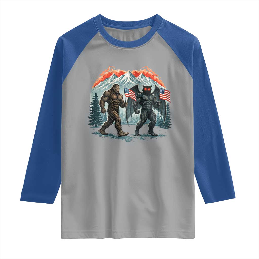 Patriotic Bigfoot And Mothman Raglan Shirt Funny Cryptid Lover Gift TS12 Sport Gray Royal Print Your Wear