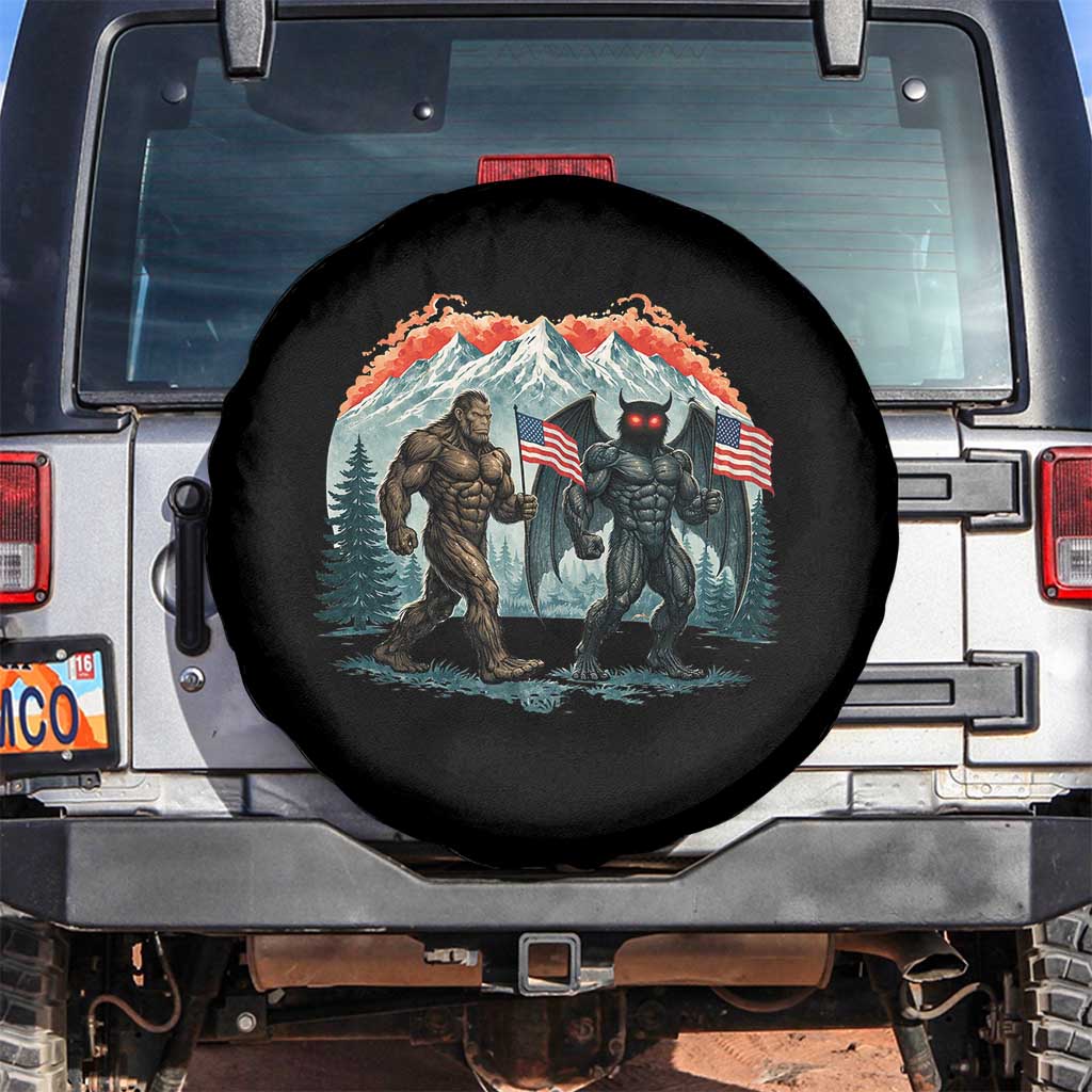 Patriotic Bigfoot And Mothman Spare Tire Cover Funny Cryptid Lover Gift TS12 No hole Black Print Your Wear