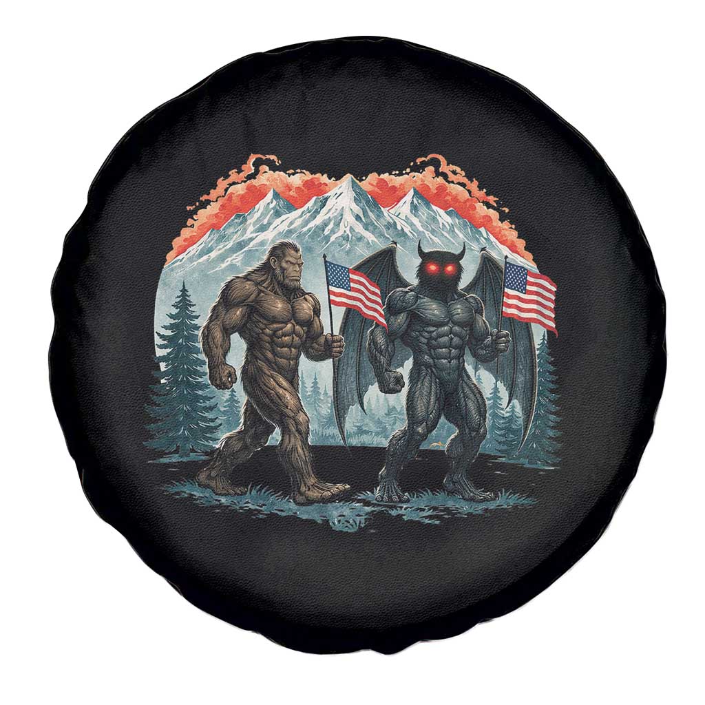 Patriotic Bigfoot And Mothman Spare Tire Cover Funny Cryptid Lover Gift TS12 Print Your Wear