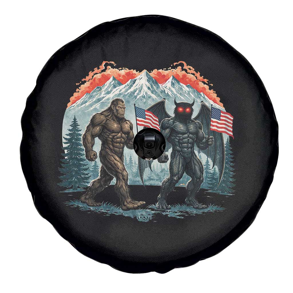 Patriotic Bigfoot And Mothman Spare Tire Cover Funny Cryptid Lover Gift TS12 Print Your Wear