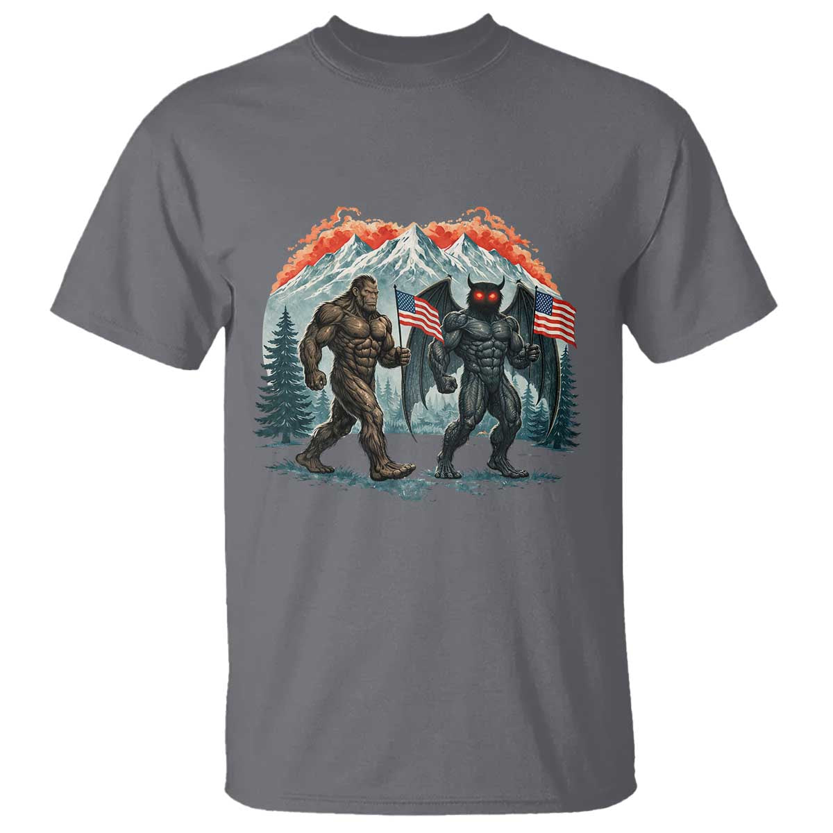 Patriotic Bigfoot And Mothman T Shirt Funny Cryptid Lover Gift TS12 Charcoal Print Your Wear