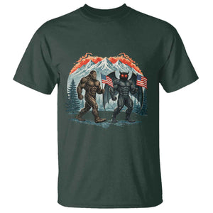 Patriotic Bigfoot And Mothman T Shirt Funny Cryptid Lover Gift TS12 Dark Forest Green Print Your Wear