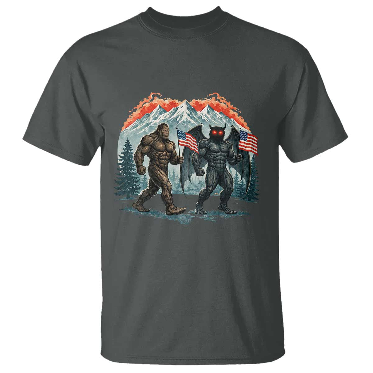 Patriotic Bigfoot And Mothman T Shirt Funny Cryptid Lover Gift TS12 Dark Heather Print Your Wear