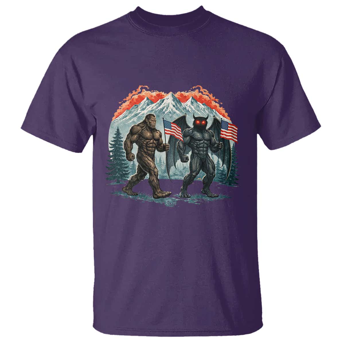 Patriotic Bigfoot And Mothman T Shirt Funny Cryptid Lover Gift TS12 Purple Print Your Wear