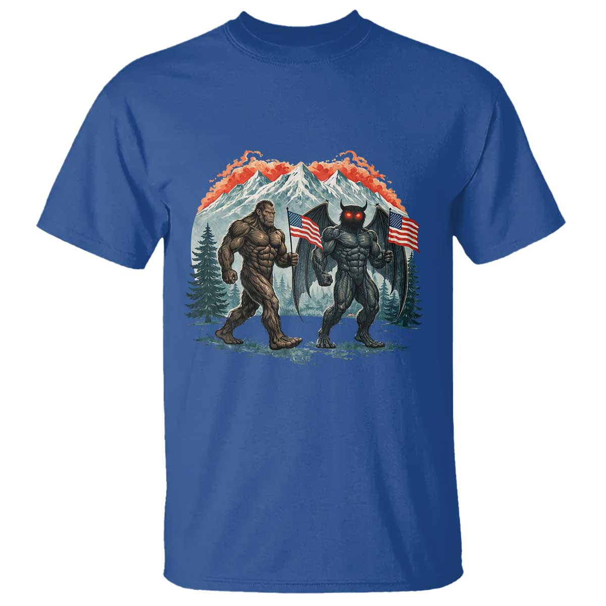 Patriotic Bigfoot And Mothman T Shirt Funny Cryptid Lover Gift TS12 Royal Blue Print Your Wear