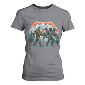 Patriotic Bigfoot And Mothman T Shirt For Women Funny Cryptid Lover Gift TS12 Charcoal Print Your Wear