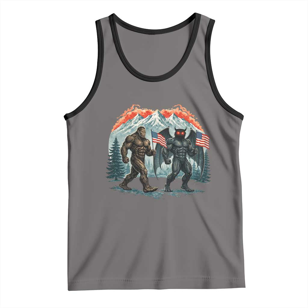 Patriotic Bigfoot And Mothman Tank Top Funny Cryptid Lover Gift TS12 Deep Heather Black Print Your Wear