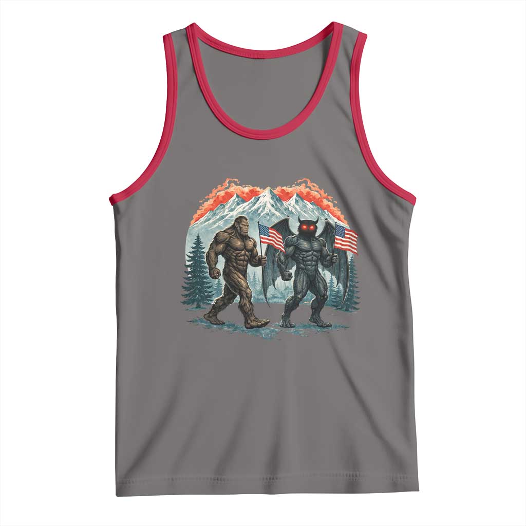 Patriotic Bigfoot And Mothman Tank Top Funny Cryptid Lover Gift TS12 Deep Heather Red Print Your Wear