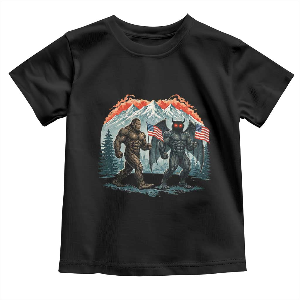Patriotic Bigfoot And Mothman Toddler T Shirt Funny Cryptid Lover Gift TS12 Black Print Your Wear