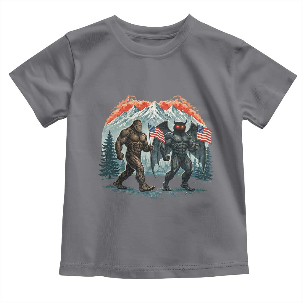 Patriotic Bigfoot And Mothman Toddler T Shirt Funny Cryptid Lover Gift TS12 Charcoal Print Your Wear