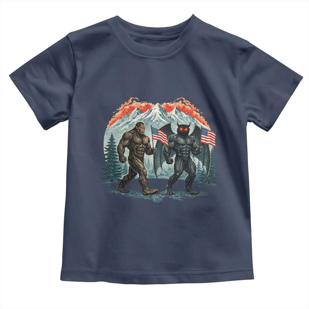 Patriotic Bigfoot And Mothman Toddler T Shirt Funny Cryptid Lover Gift TS12 Navy Print Your Wear