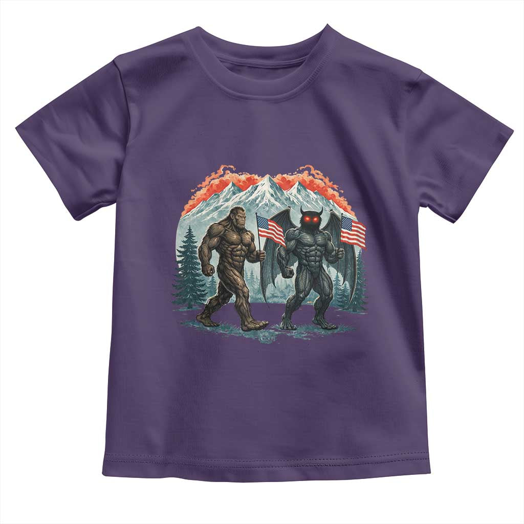 Patriotic Bigfoot And Mothman Toddler T Shirt Funny Cryptid Lover Gift TS12 Purple Print Your Wear