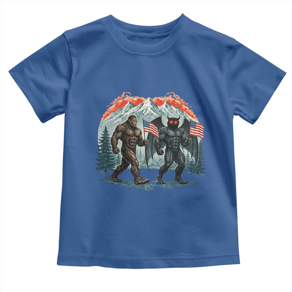 Patriotic Bigfoot And Mothman Toddler T Shirt Funny Cryptid Lover Gift TS12 Royal Blue Print Your Wear