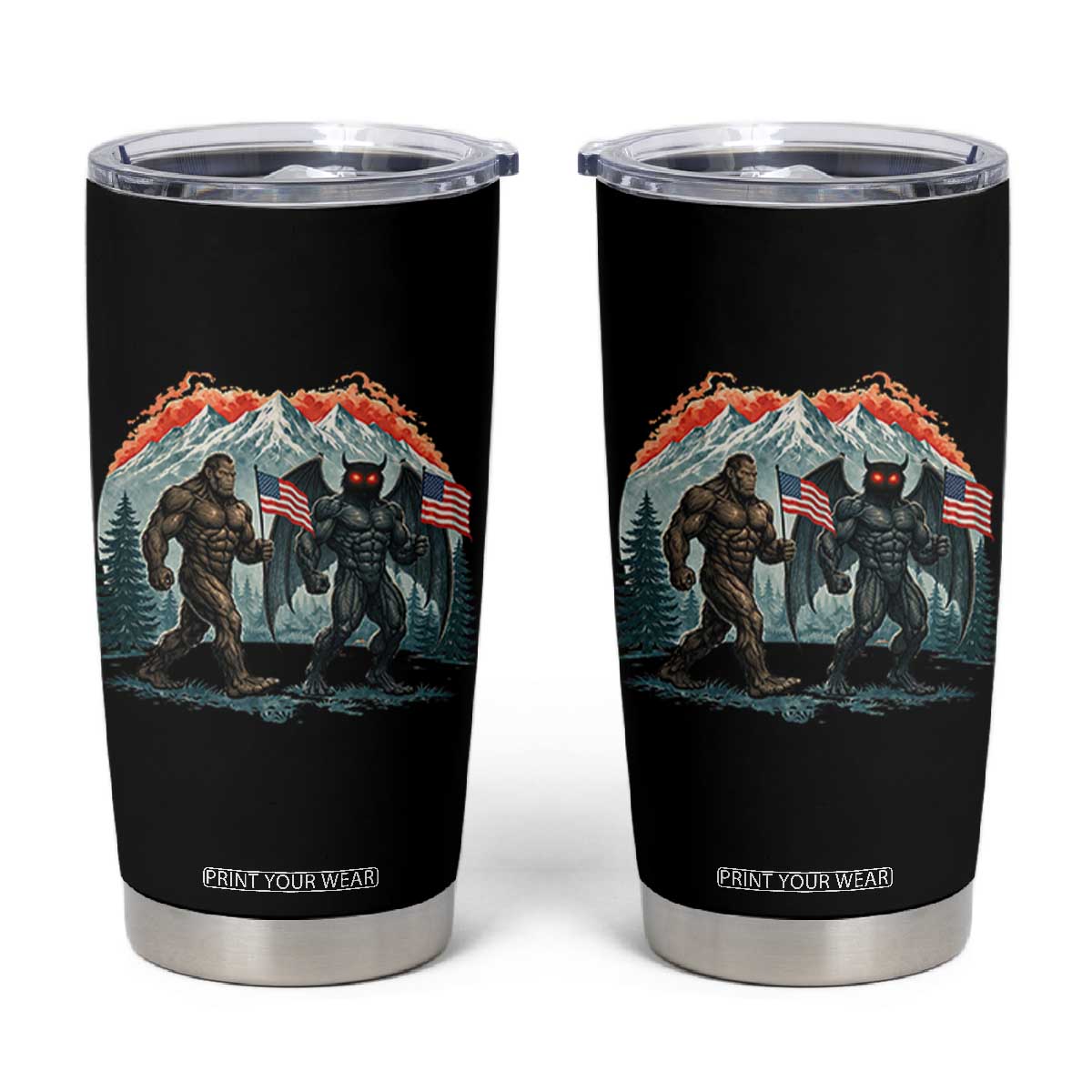 Patriotic Bigfoot And Mothman Tumbler Cup Funny Cryptid Lover Gift TS12 Black Print Your Wear