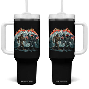 Patriotic Bigfoot And Mothman Tumbler With Handle Funny Cryptid Lover Gift TS12 One Size: 40 oz Black Print Your Wear