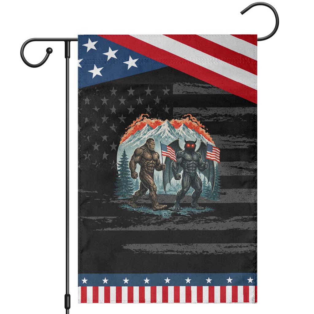 Patriotic Bigfoot And Mothman Garden Flag Funny Cryptid Lover Gift TS12 Distressed Black Blue Print Your Wear