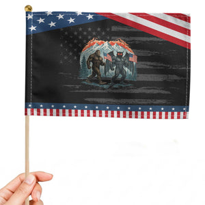 Patriotic Bigfoot And Mothman Patriotic Handheld Flag Funny Cryptid Lover Gift TS12 Distressed 8.2" × 5.5" Black Blue Print Your Wear