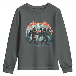 Patriotic Bigfoot And Mothman Youth Sweatshirt Funny Cryptid Lover Gift TS12 Dark Heather Print Your Wear