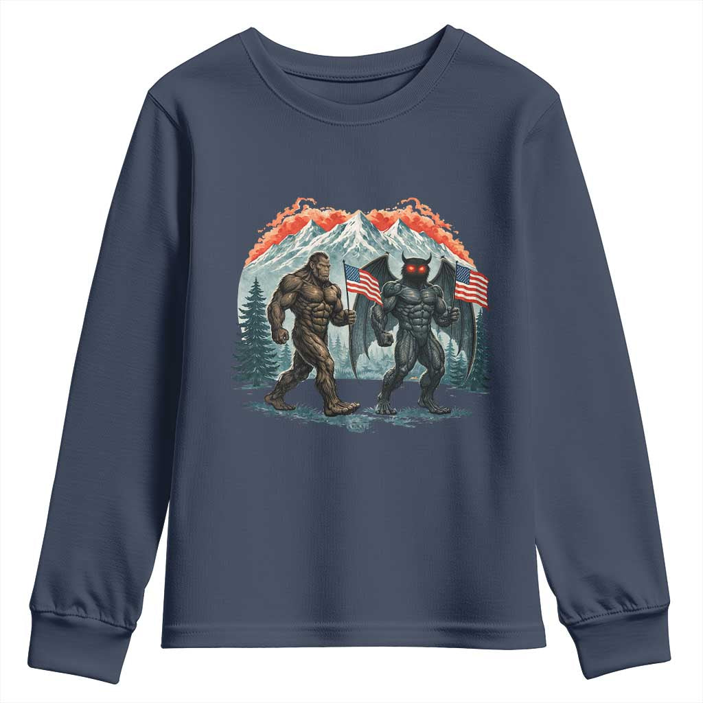 Patriotic Bigfoot And Mothman Youth Sweatshirt Funny Cryptid Lover Gift TS12 Navy Print Your Wear
