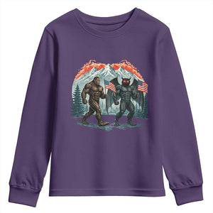 Patriotic Bigfoot And Mothman Youth Sweatshirt Funny Cryptid Lover Gift TS12 Purple Print Your Wear