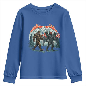 Patriotic Bigfoot And Mothman Youth Sweatshirt Funny Cryptid Lover Gift TS12 Royal Blue Print Your Wear