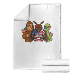 Funny Bigfoot Mothman Alien Throw Blanket USA 250th Anniversary TS12 White Print Your Wear