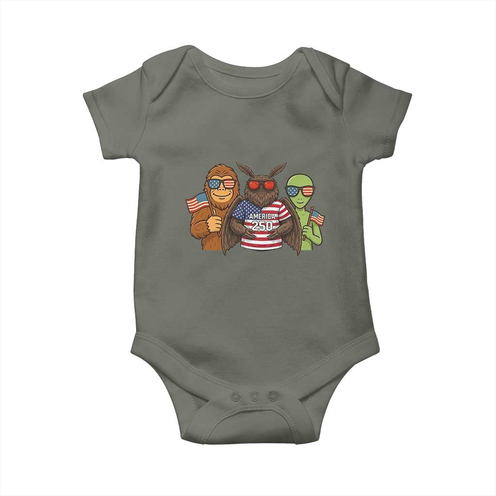 Funny Bigfoot Mothman Alien Baby Onesie USA 250th Anniversary TS12 Military Green Print Your Wear