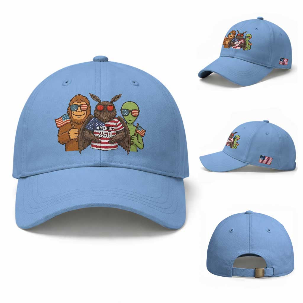 Funny Bigfoot Mothman Alien Baseball Cap USA 250th Anniversary TS12 Baseball Cap Universal Fit Light Blue Print Your Wear
