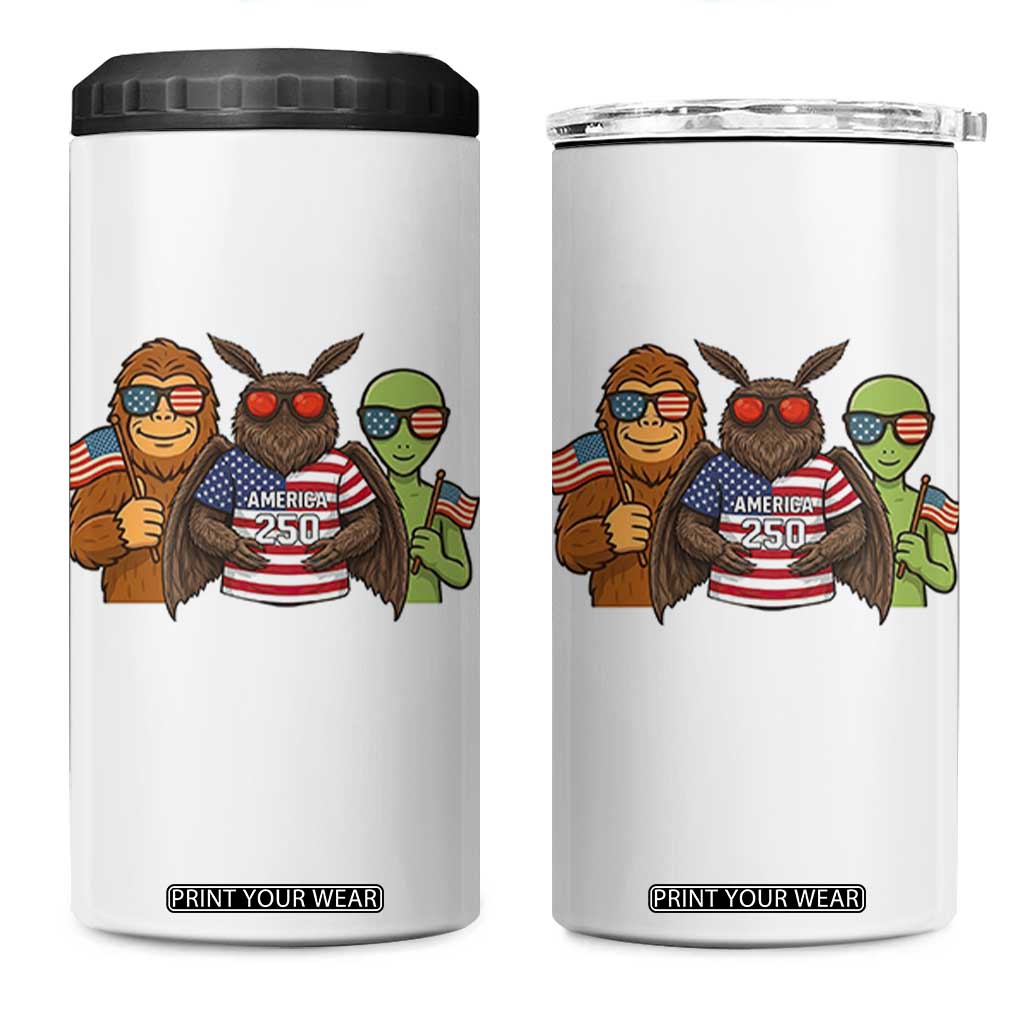 Funny Bigfoot Mothman Alien 4 in 1 Can Cooler Tumbler USA 250th Anniversary TS12 One Size: 16 oz White Print Your Wear