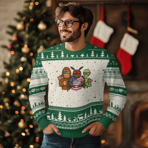 Funny Bigfoot Mothman Alien Ugly Christmas Sweater USA 250th Anniversary TS12 Beige Green Print Your Wear