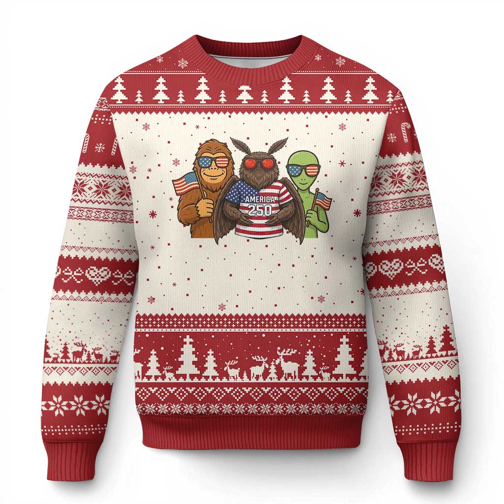 Funny Bigfoot Mothman Alien Ugly Christmas Sweater USA 250th Anniversary TS12 Beige Red Print Your Wear