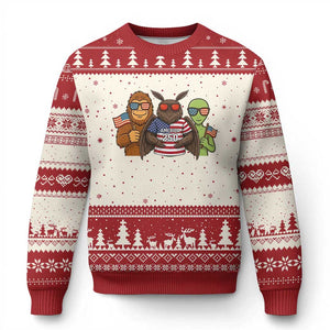 Funny Bigfoot Mothman Alien Ugly Christmas Sweater USA 250th Anniversary TS12 Beige Red Print Your Wear