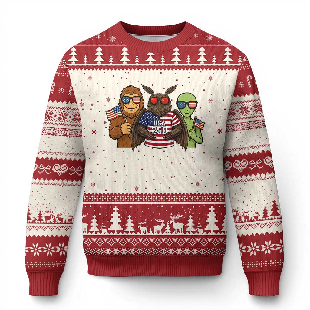 Funny Bigfoot Mothman Alien Ugly Christmas Sweater USA 250th Anniversary TS12 Beige Red Print Your Wear