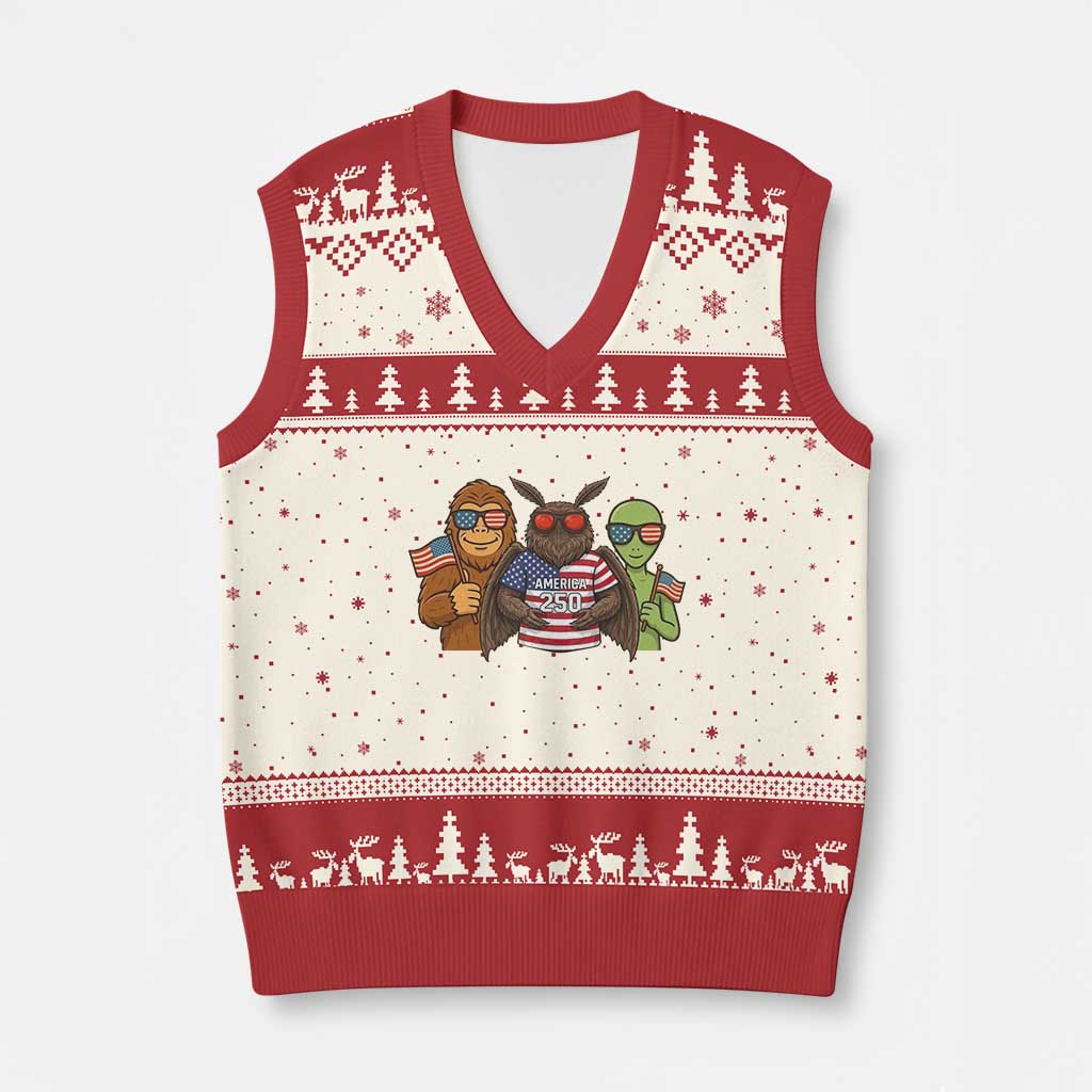 Funny Bigfoot Mothman Alien V-Neck Knit Sweater Vest USA 250th Anniversary TS12 Beige Red Print Your Wear