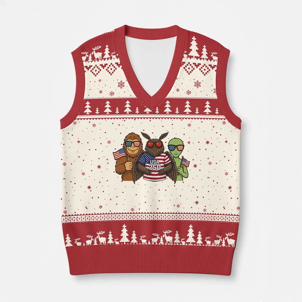 Funny Bigfoot Mothman Alien V-Neck Knit Sweater Vest USA 250th Anniversary TS12 Beige Red Print Your Wear