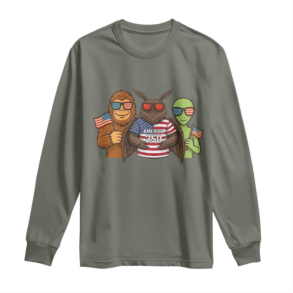 Funny Bigfoot Mothman Alien Long Sleeve Shirt USA 250th Anniversary TS12 Military Green Print Your Wear