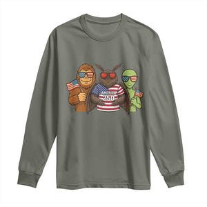Funny Bigfoot Mothman Alien Long Sleeve Shirt USA 250th Anniversary TS12 Military Green Print Your Wear