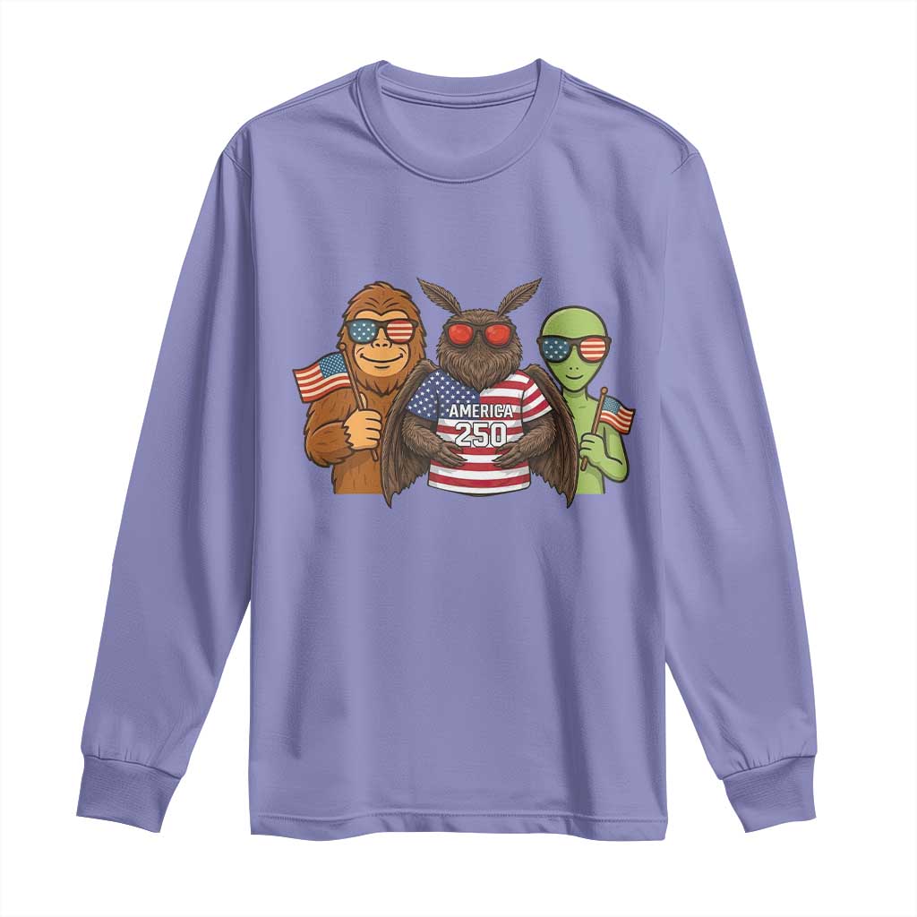 Funny Bigfoot Mothman Alien Long Sleeve Shirt USA 250th Anniversary TS12 Violet Print Your Wear