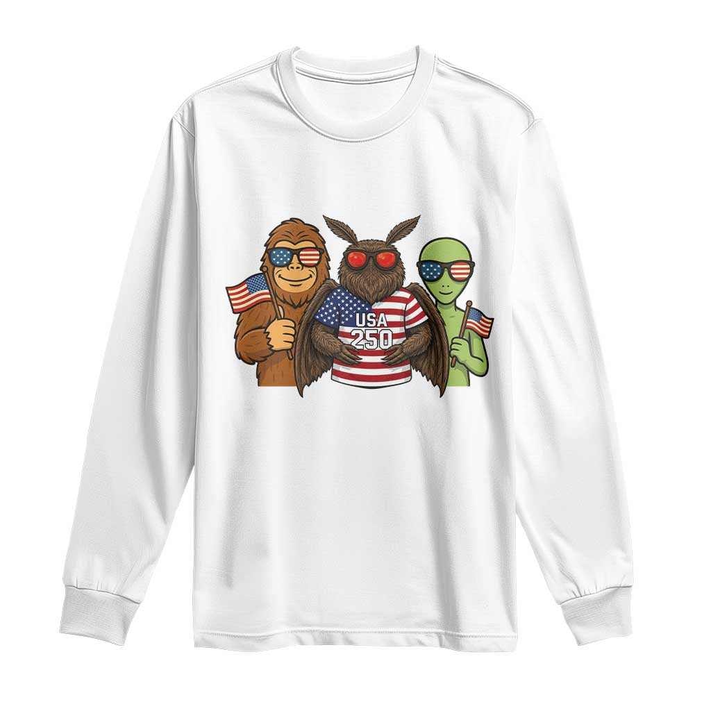 Funny Bigfoot Mothman Alien Long Sleeve Shirt USA 250th Anniversary TS12 White Print Your Wear