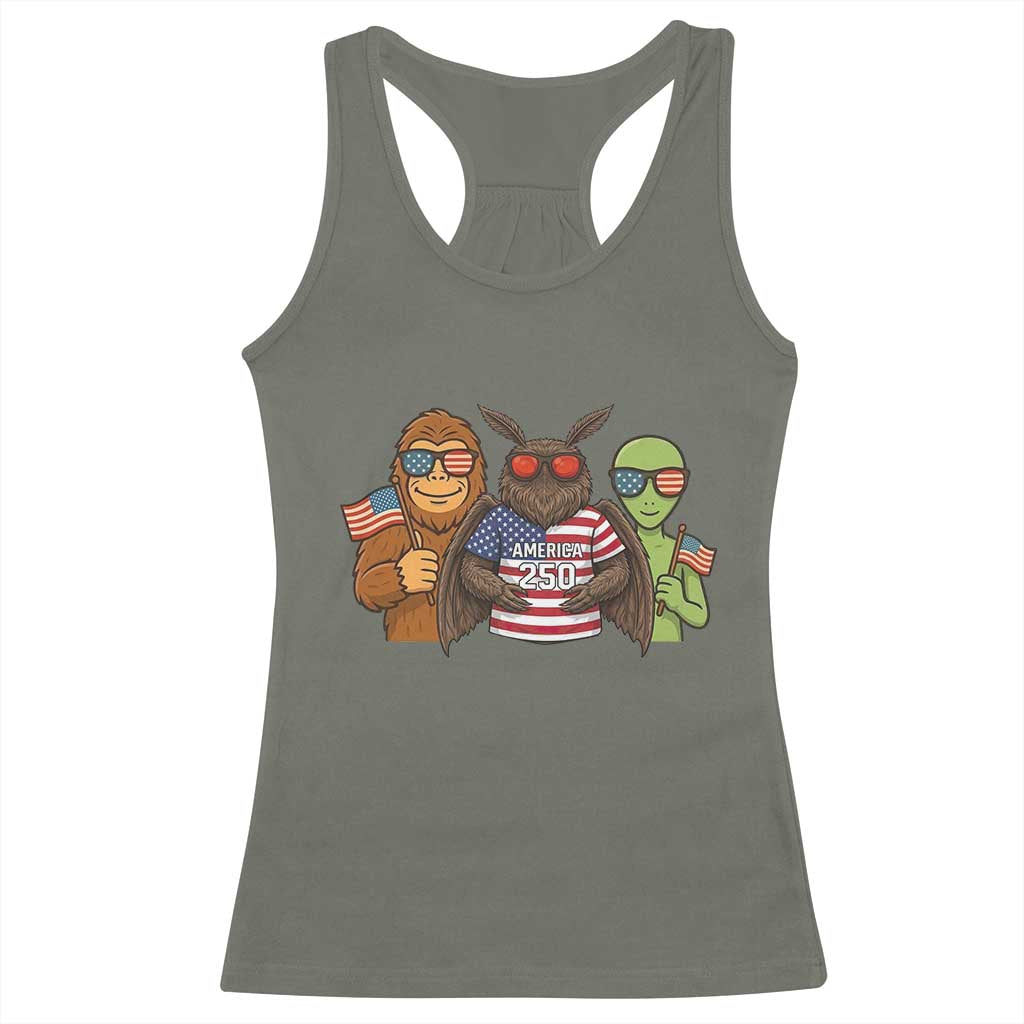Funny Bigfoot Mothman Alien Racerback Tank Top USA 250th Anniversary TS12 Military Green Print Your Wear