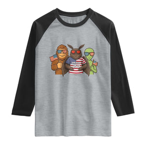 Funny Bigfoot Mothman Alien Raglan Shirt USA 250th Anniversary TS12 Heather Gray Black Print Your Wear