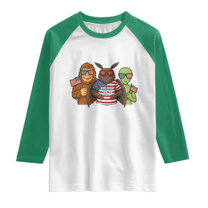 Funny Bigfoot Mothman Alien Raglan Shirt USA 250th Anniversary TS12 White Kelly Green Print Your Wear