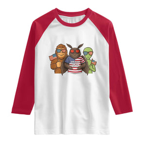 Funny Bigfoot Mothman Alien Raglan Shirt USA 250th Anniversary TS12 White Red Print Your Wear