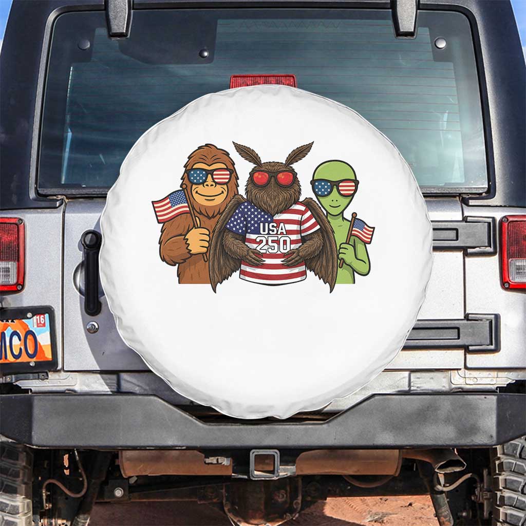 Funny Bigfoot Mothman Alien Spare Tire Cover USA 250th Anniversary TS12 No hole White Print Your Wear