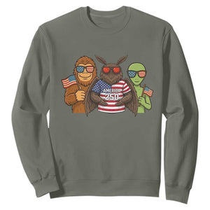 Funny Bigfoot Mothman Alien Sweatshirt USA 250th Anniversary TS12 Military Green Print Your Wear